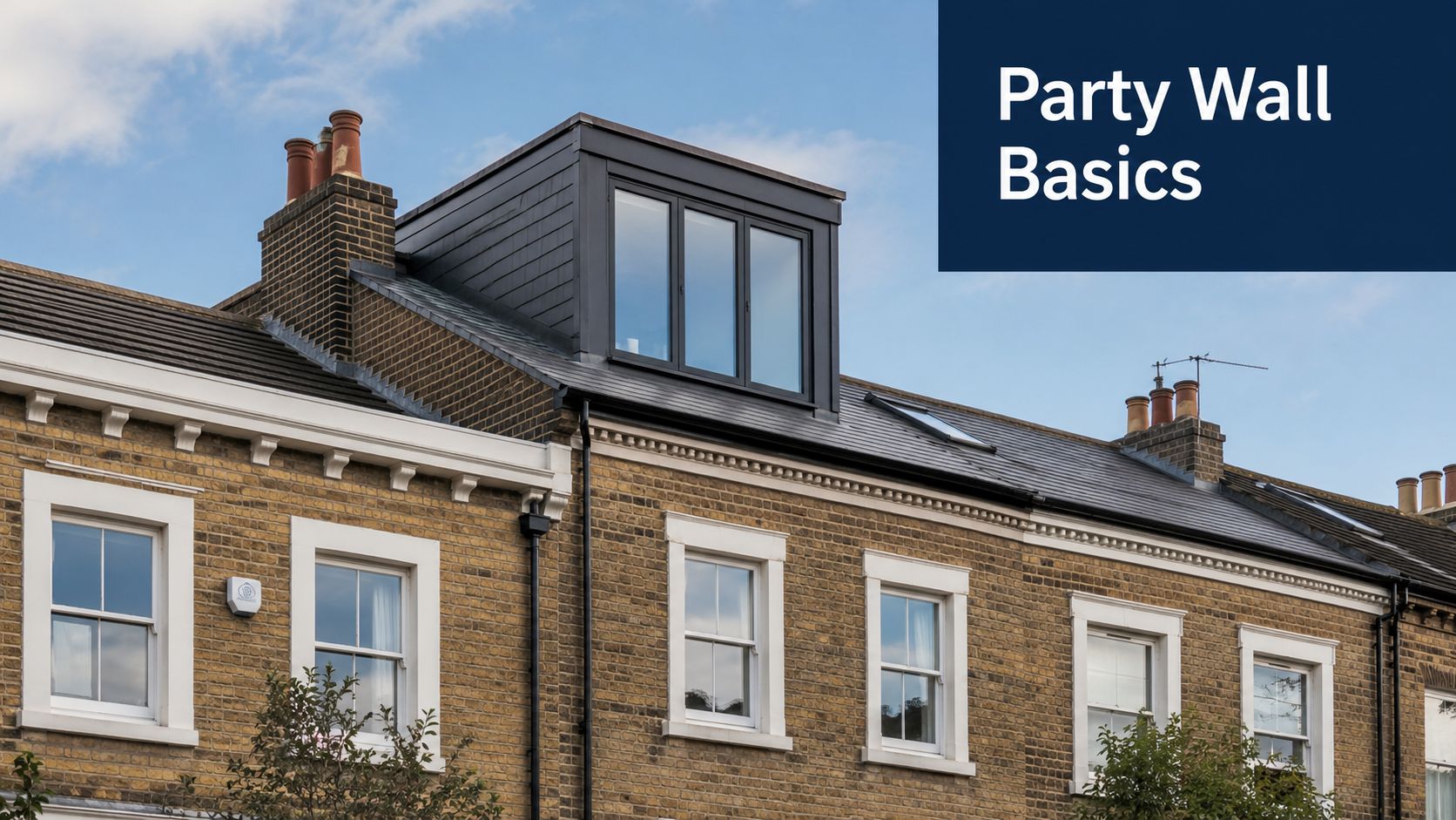 The exterior of a historic brick terrace house featuring a modern loft extension conversion on the roof.