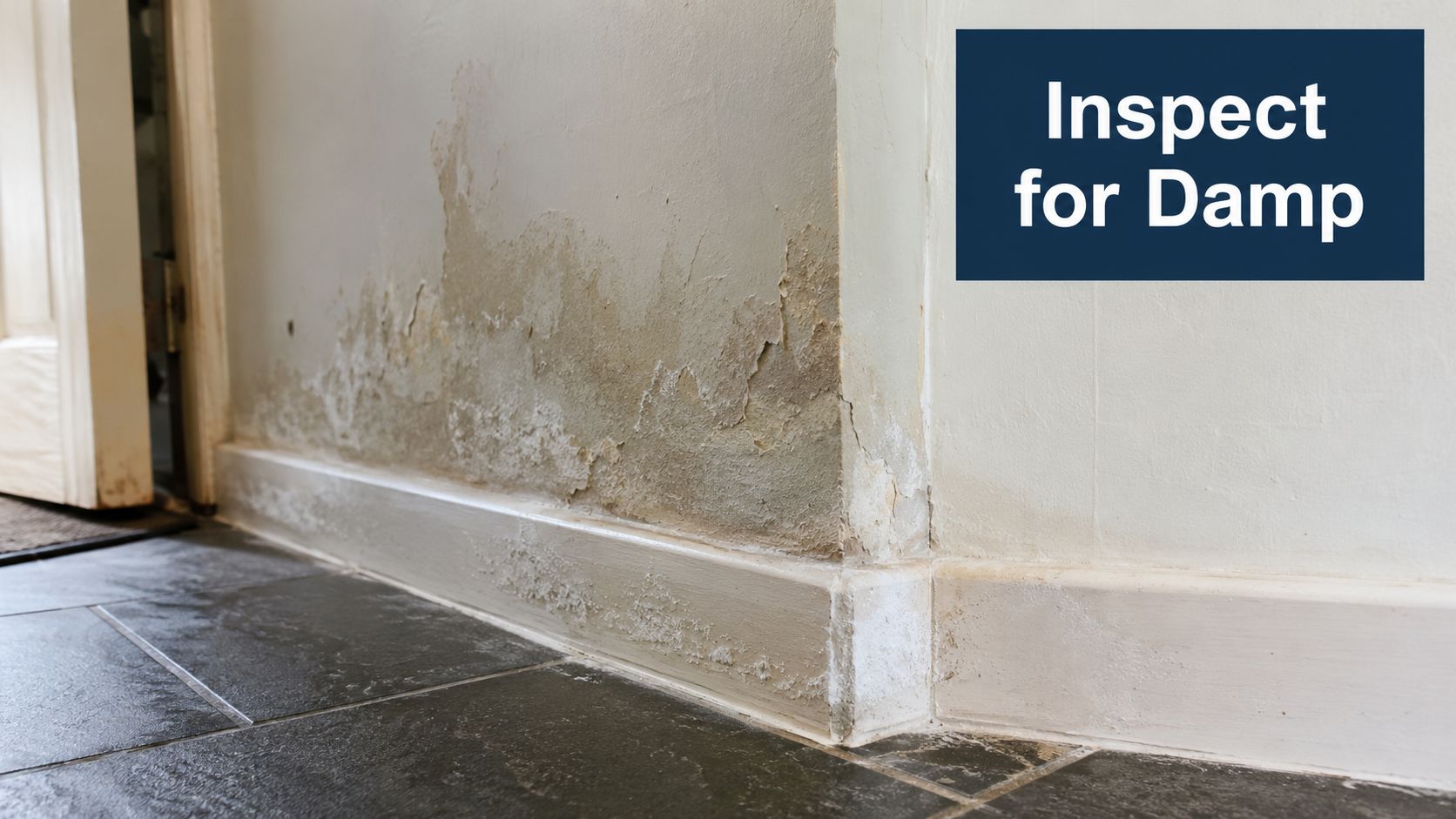 A close-up view of a wall in a house showing significant paint damage and peeling caused by dampness.